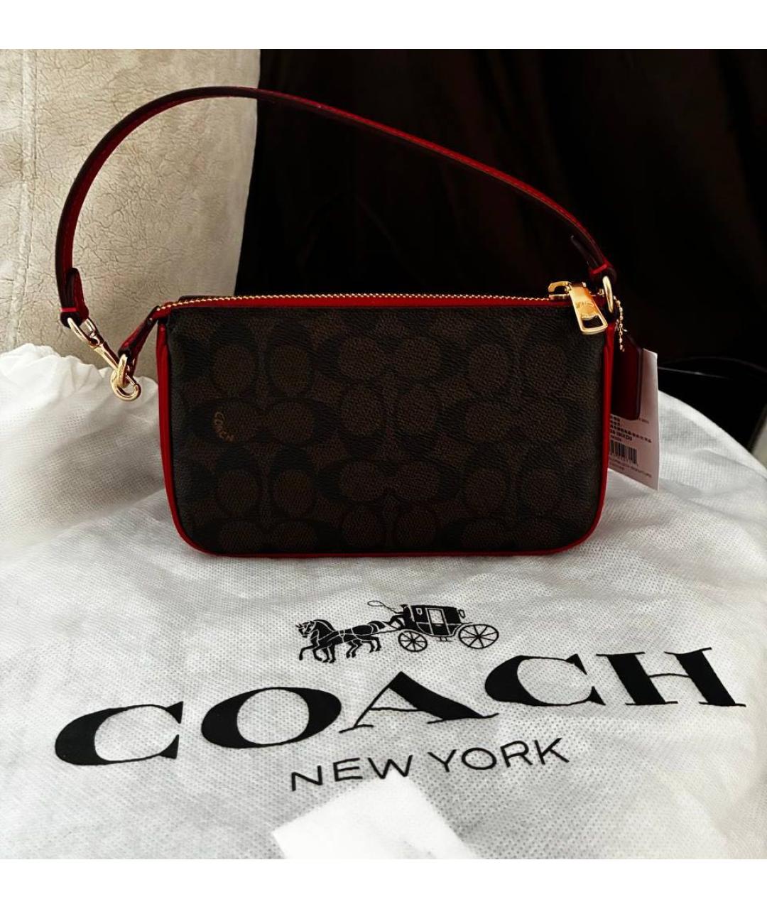 COACH Коричневая кожаная сумка с короткими ручками, фото 3