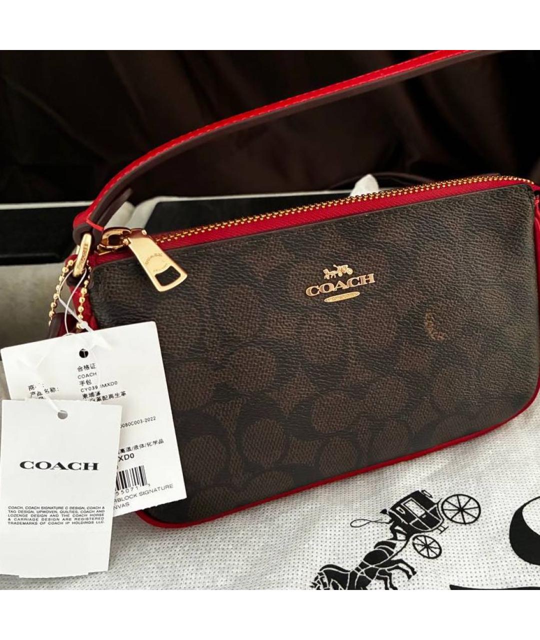 COACH Коричневая кожаная сумка с короткими ручками, фото 2