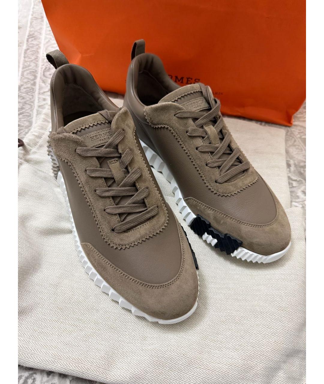 HERMES Хаки кожаные низкие кроссовки / кеды, фото 2