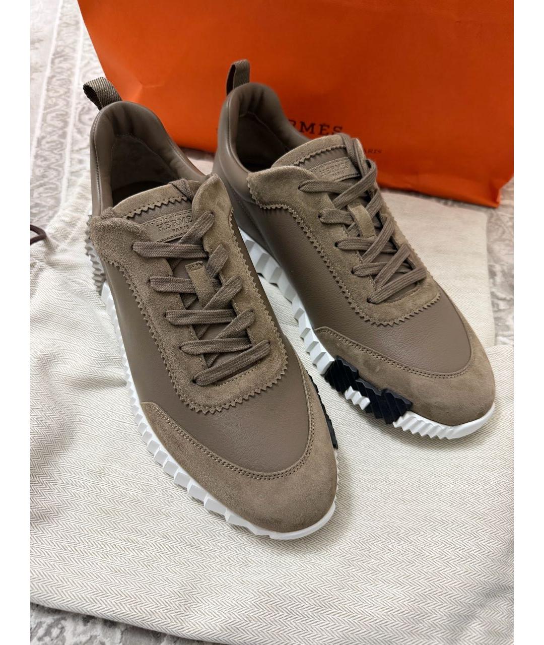 HERMES Хаки кожаные низкие кроссовки / кеды, фото 3