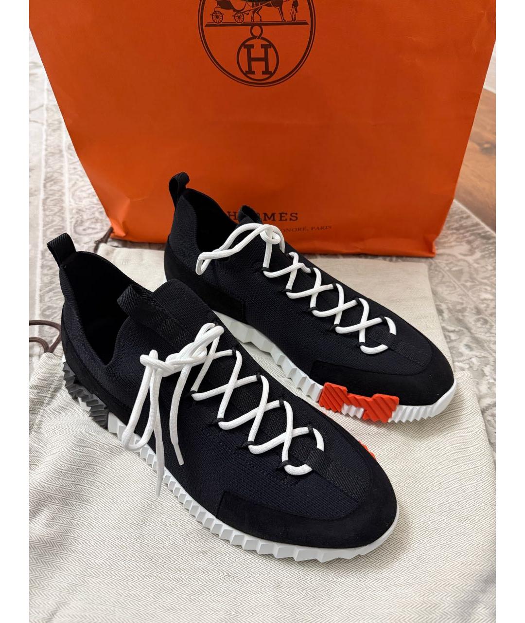 HERMES Черные текстильные низкие кроссовки / кеды, фото 3