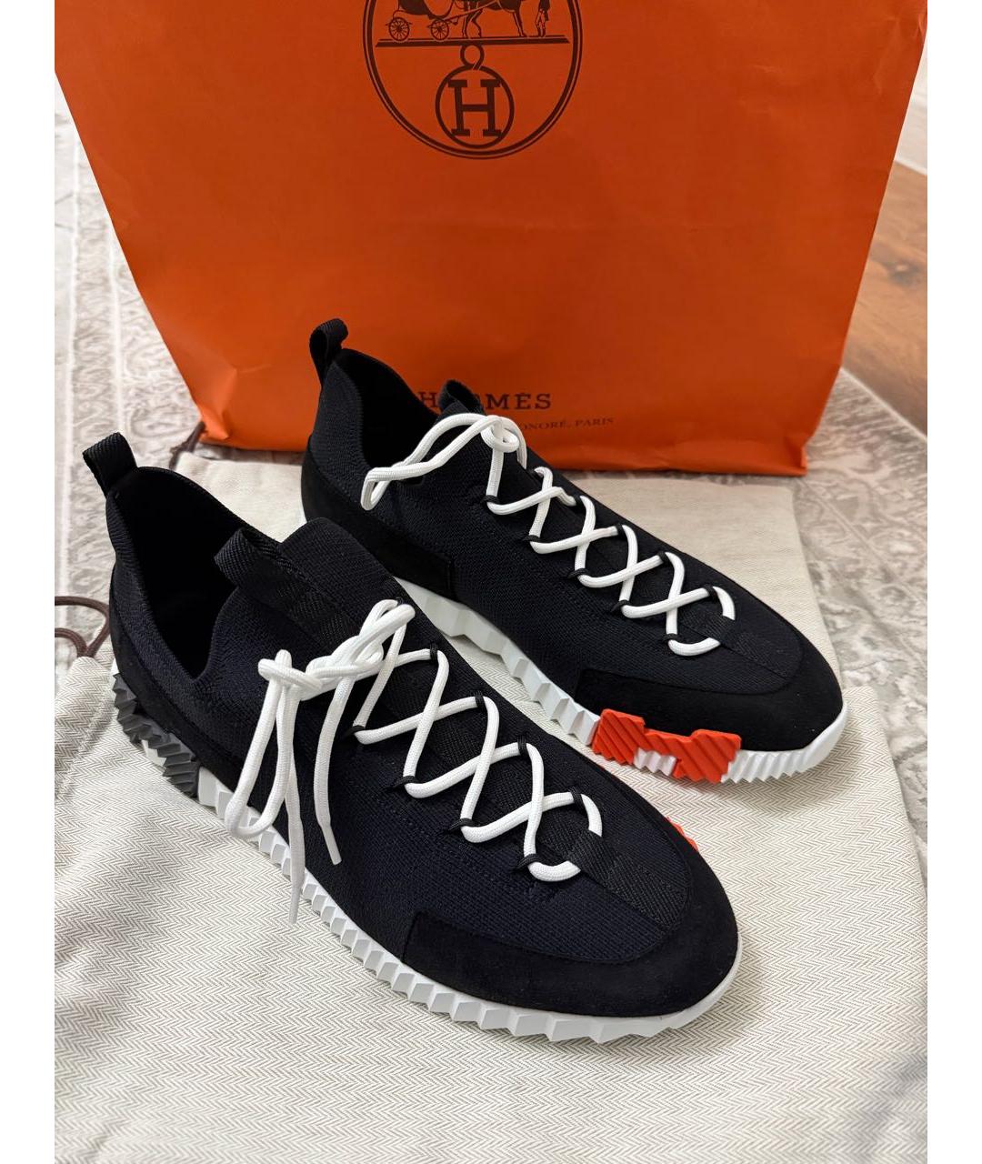 HERMES Черные текстильные низкие кроссовки / кеды, фото 2