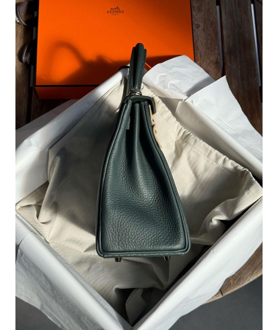 HERMES Зеленая кожаная сумка с короткими ручками, фото 4