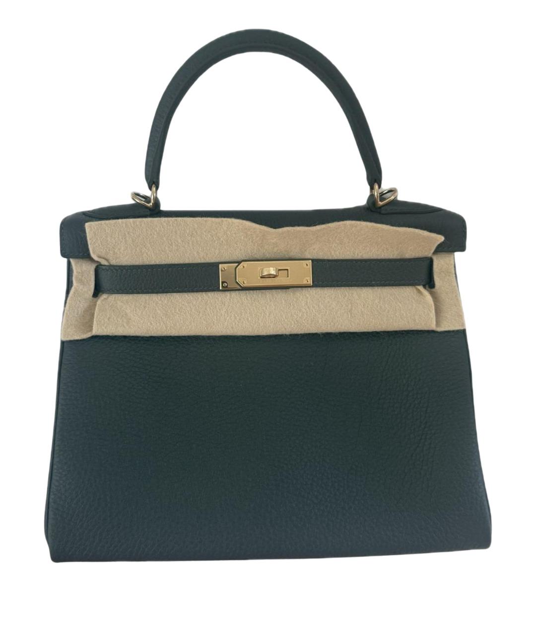 HERMES Зеленая кожаная сумка с короткими ручками, фото 1