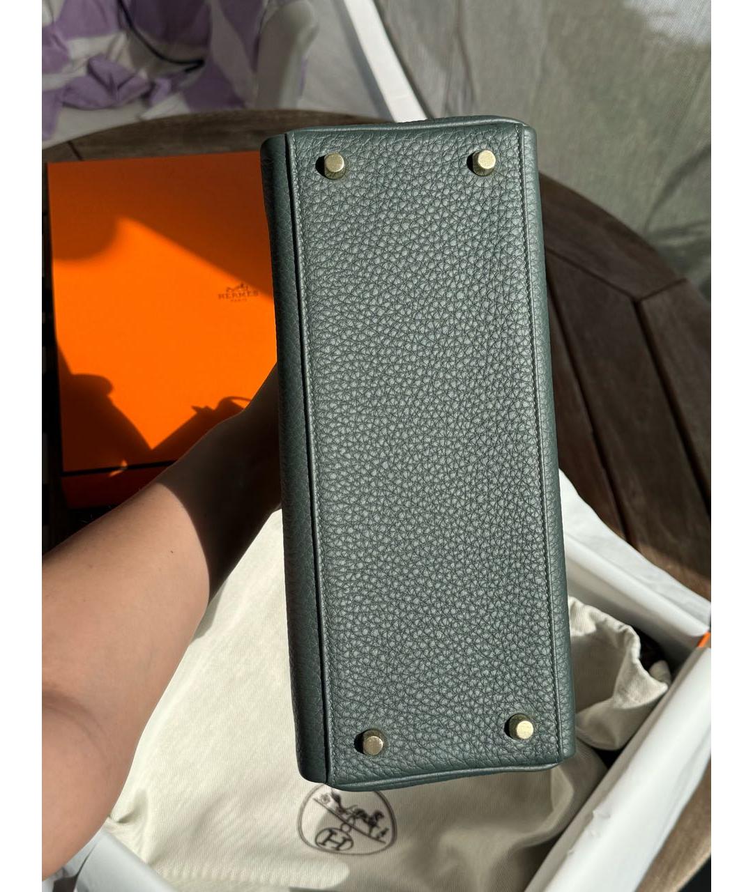 HERMES Зеленая кожаная сумка с короткими ручками, фото 5