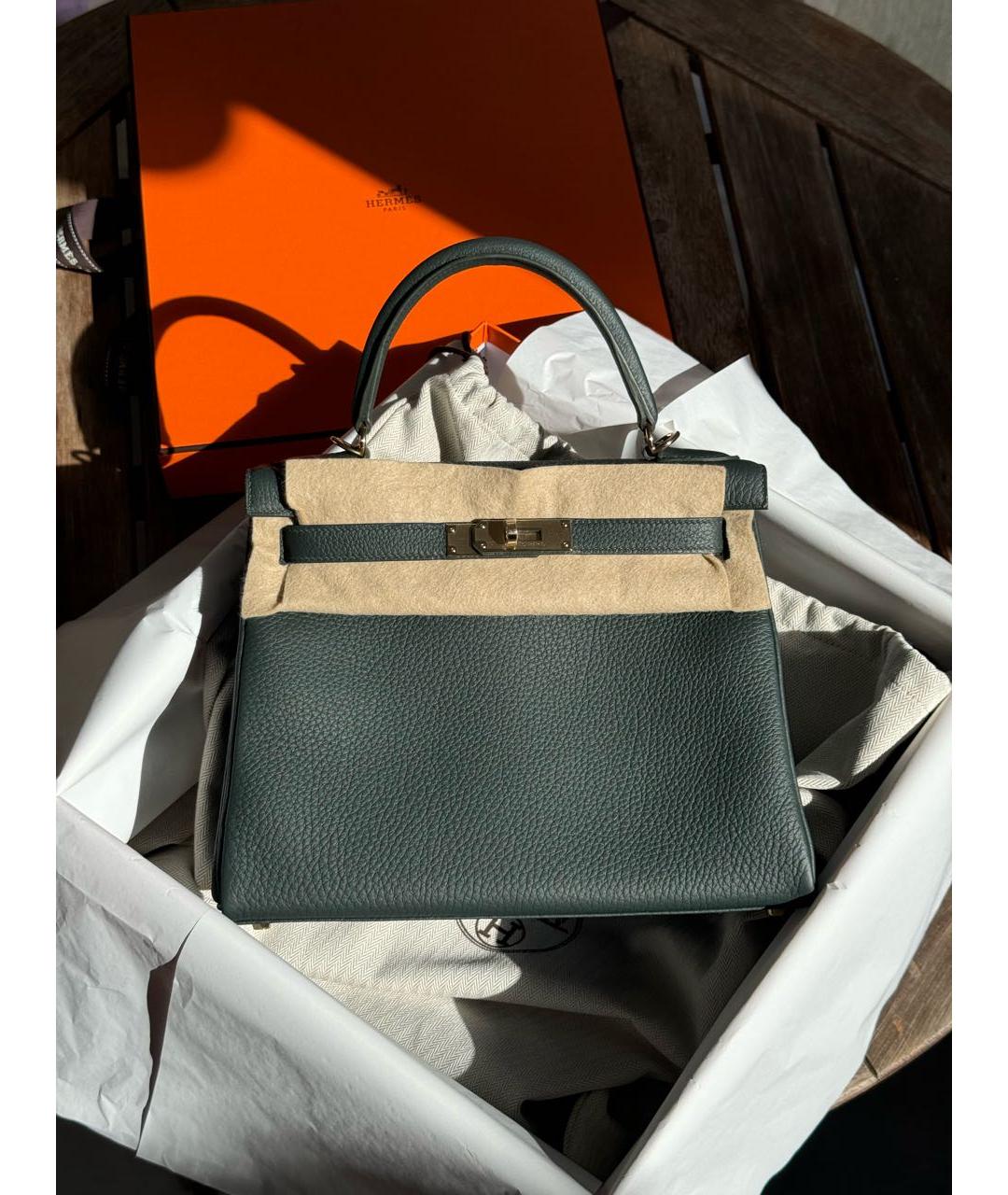 HERMES Зеленая кожаная сумка с короткими ручками, фото 2