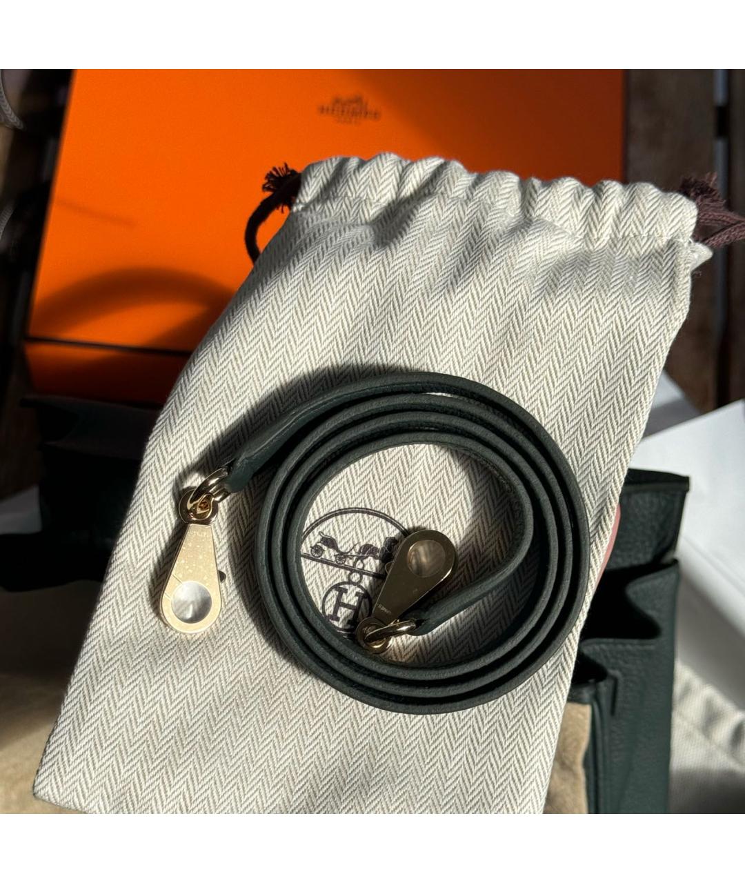 HERMES Зеленая кожаная сумка с короткими ручками, фото 7