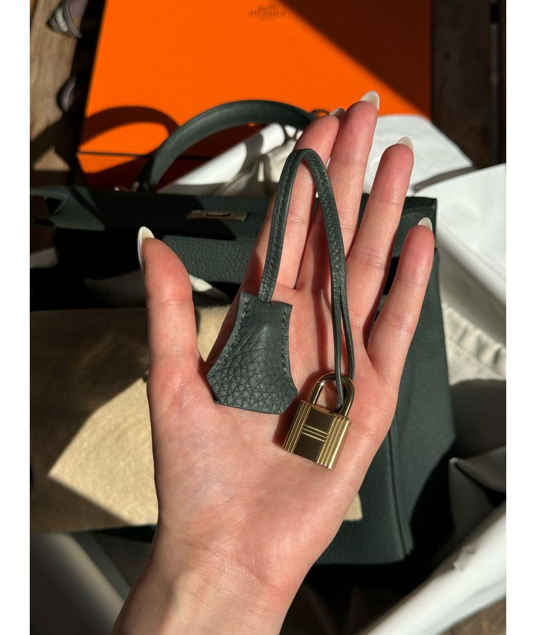 HERMES Зеленая кожаная сумка с короткими ручками, фото 6