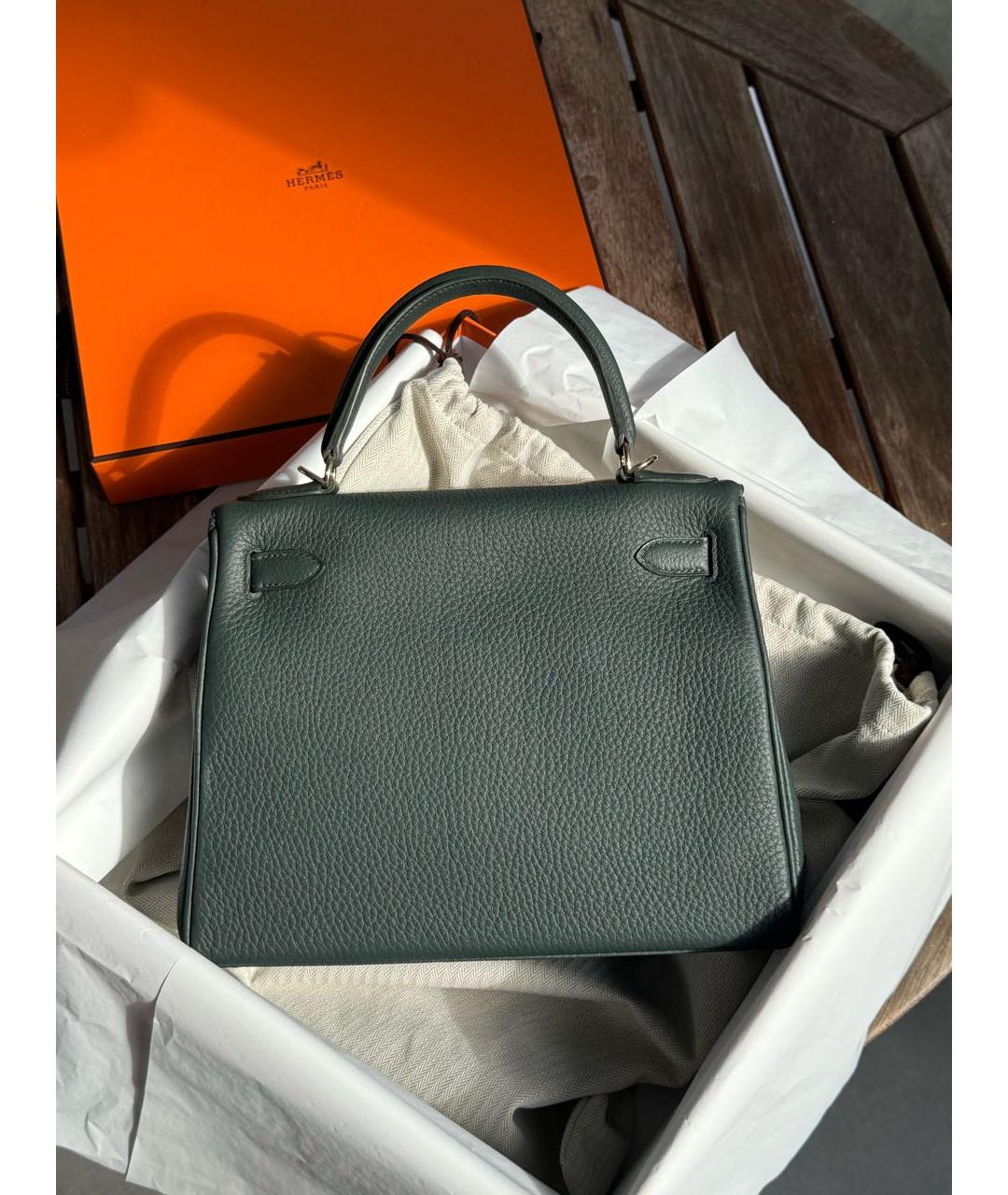 HERMES Зеленая кожаная сумка с короткими ручками, фото 3