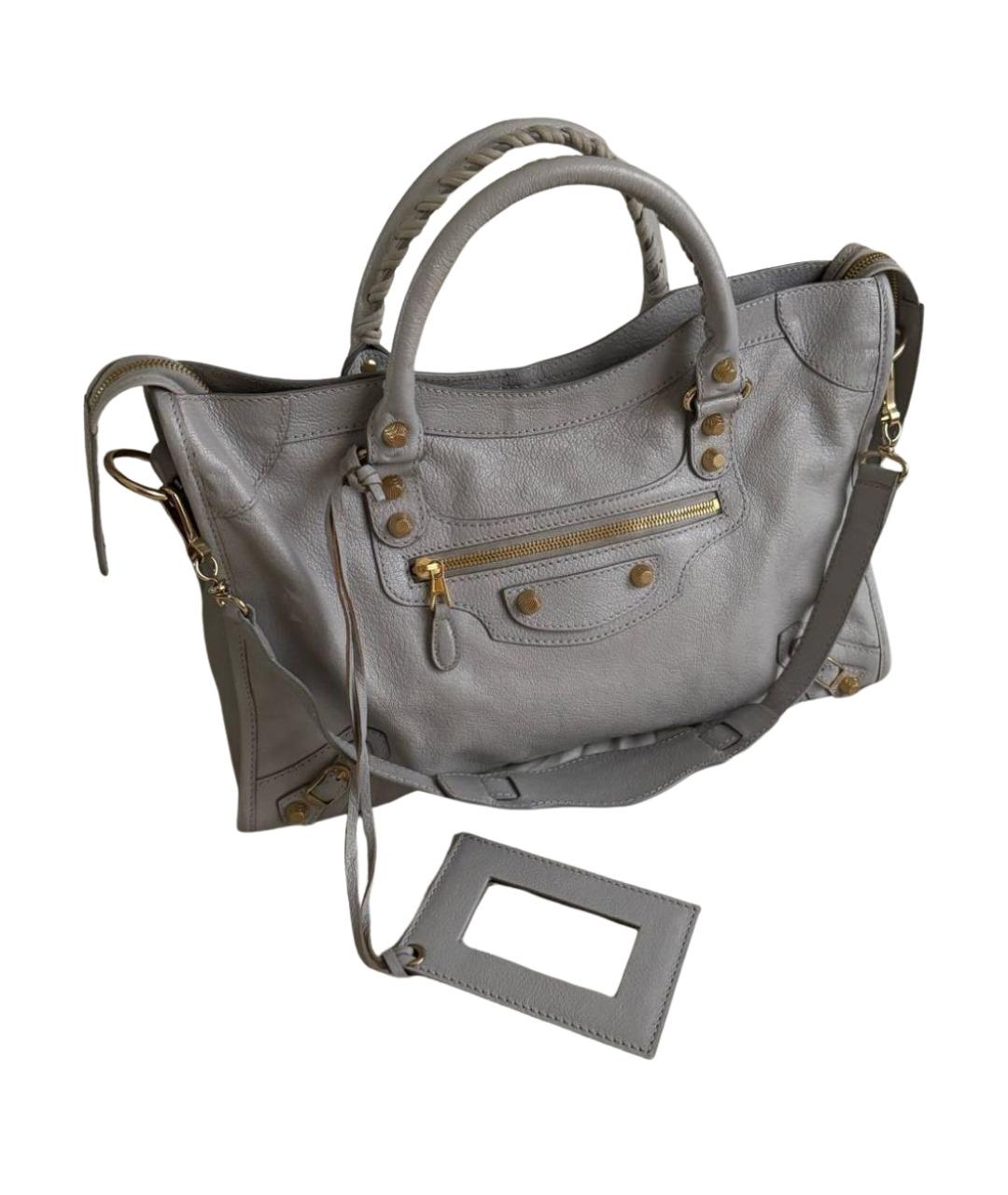 BALENCIAGA Серая кожаная сумка с короткими ручками, фото 1