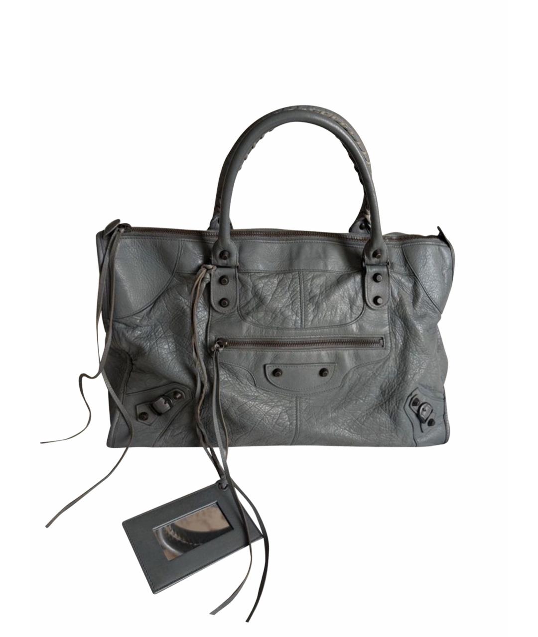 BALENCIAGA Серая кожаная сумка с короткими ручками, фото 1