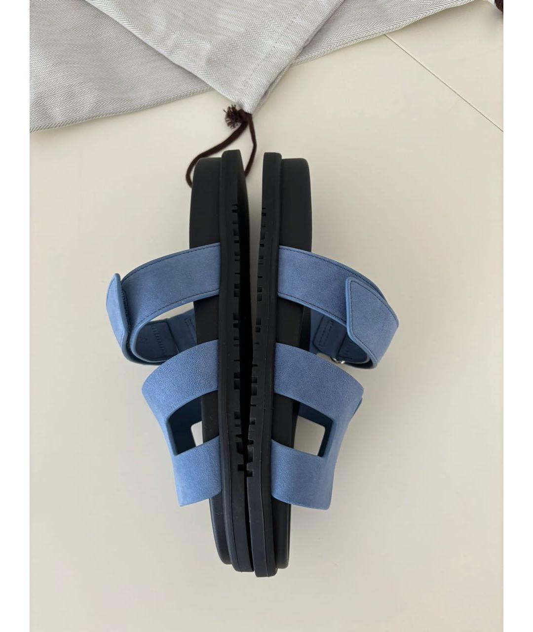 HERMES Голубые замшевые шлепанцы, фото 5