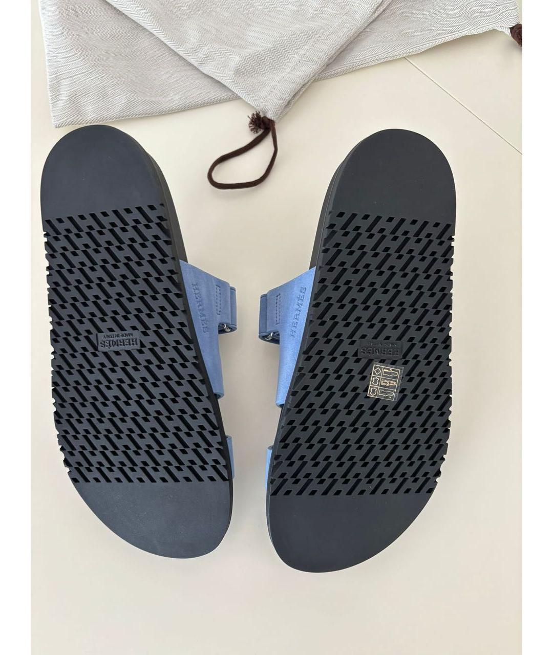 HERMES Голубые замшевые шлепанцы, фото 6