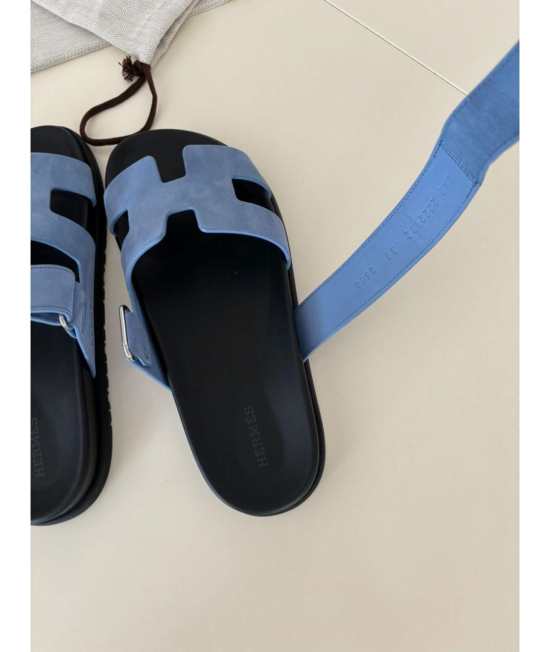 HERMES Голубые замшевые шлепанцы, фото 4