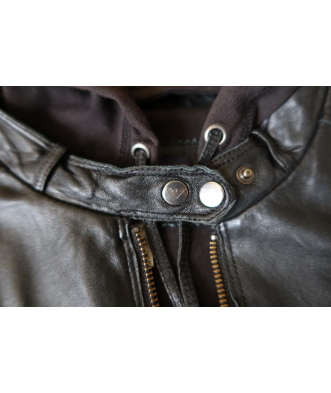 ARMANI JEANS Черная кожаная куртка, фото 4