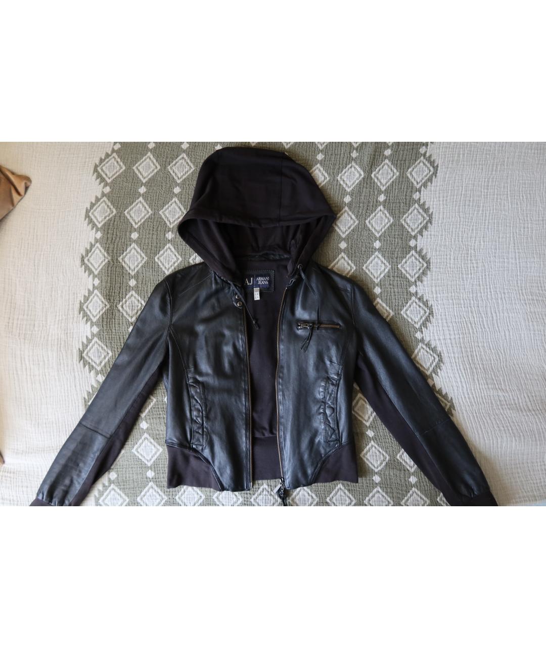 ARMANI JEANS Черная кожаная куртка, фото 2