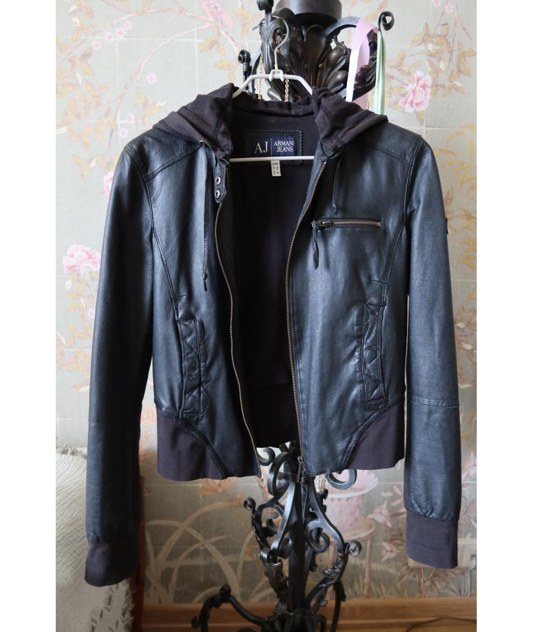 ARMANI JEANS Черная кожаная куртка, фото 9