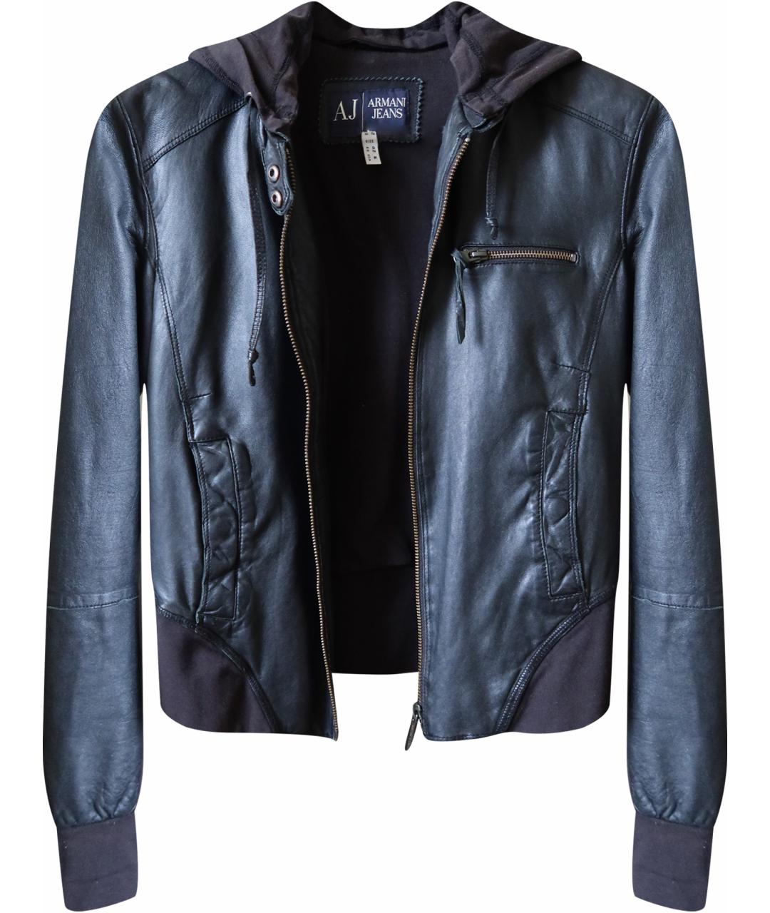 ARMANI JEANS Черная кожаная куртка, фото 1