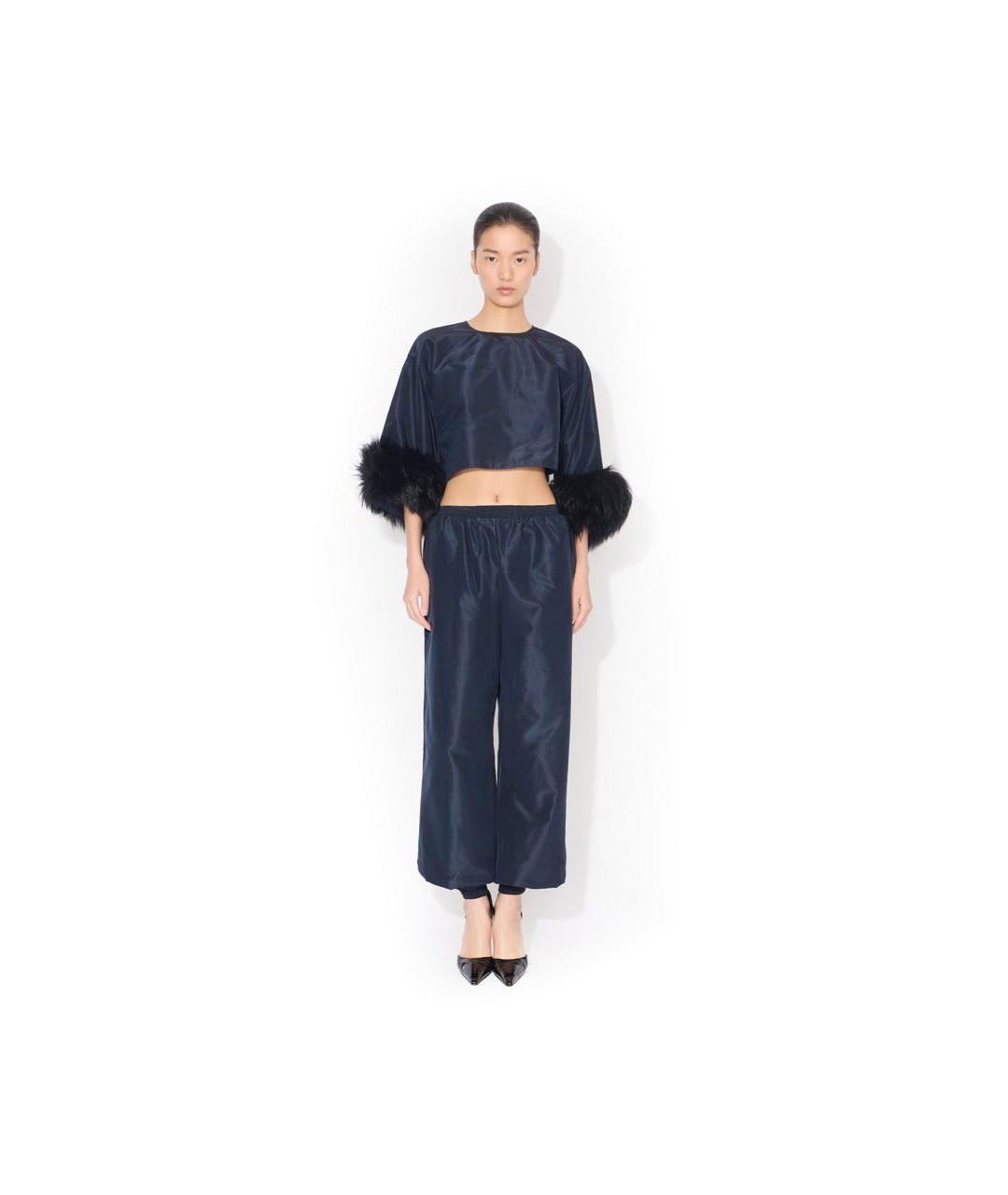 ALAIA Темно-синие полиэстеровые брюки широкие, фото 2