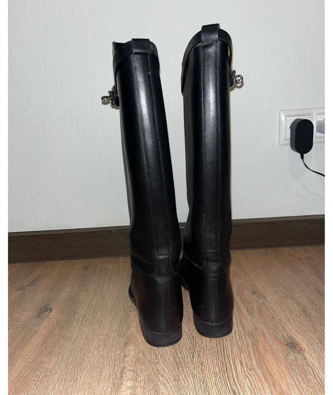 HERMES Черные кожаные сапоги, фото 5