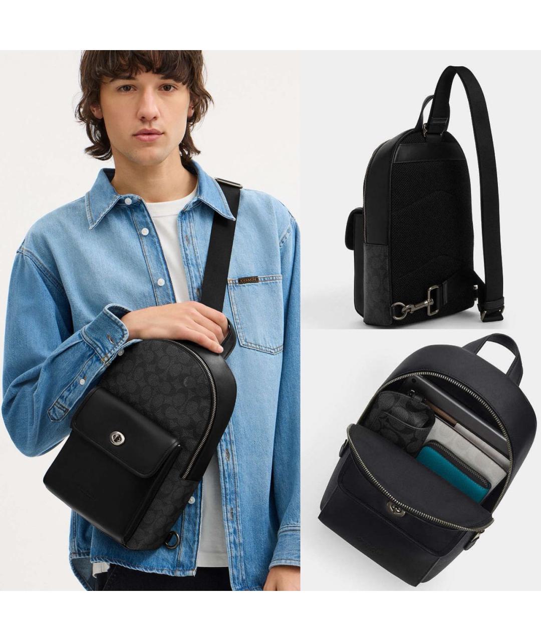 COACH Черная кожаная сумка на плечо, фото 8