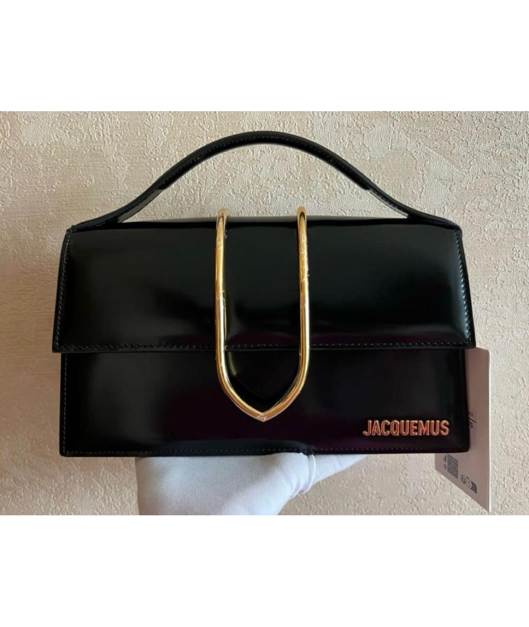 JACQUEMUS Черная сумка через плечо из лакированной кожи, фото 7