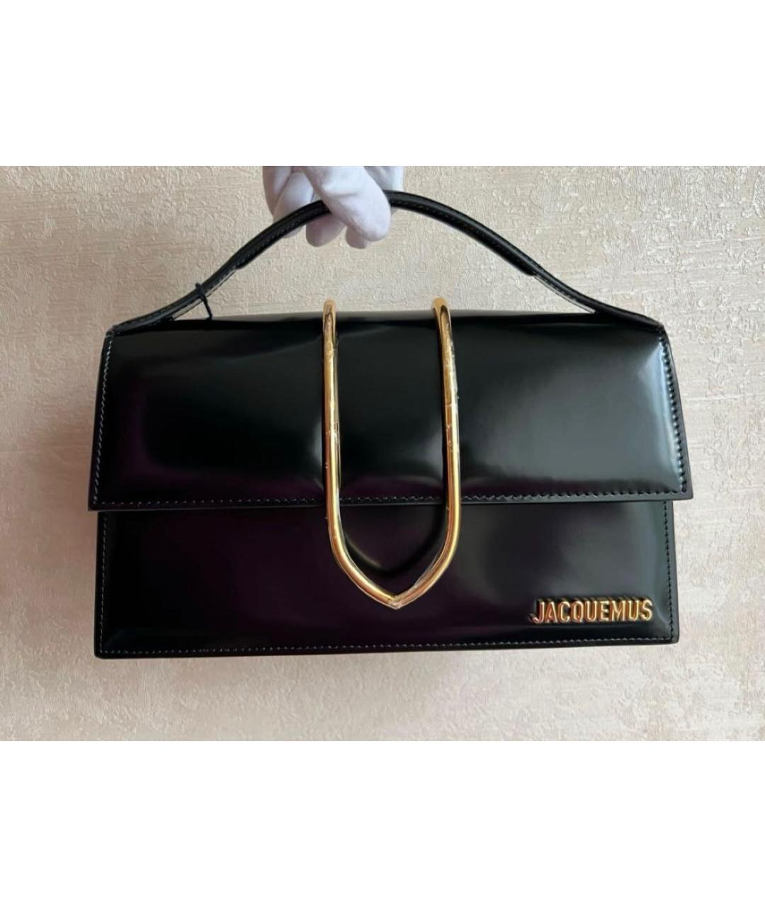 JACQUEMUS Черная сумка через плечо из лакированной кожи, фото 6