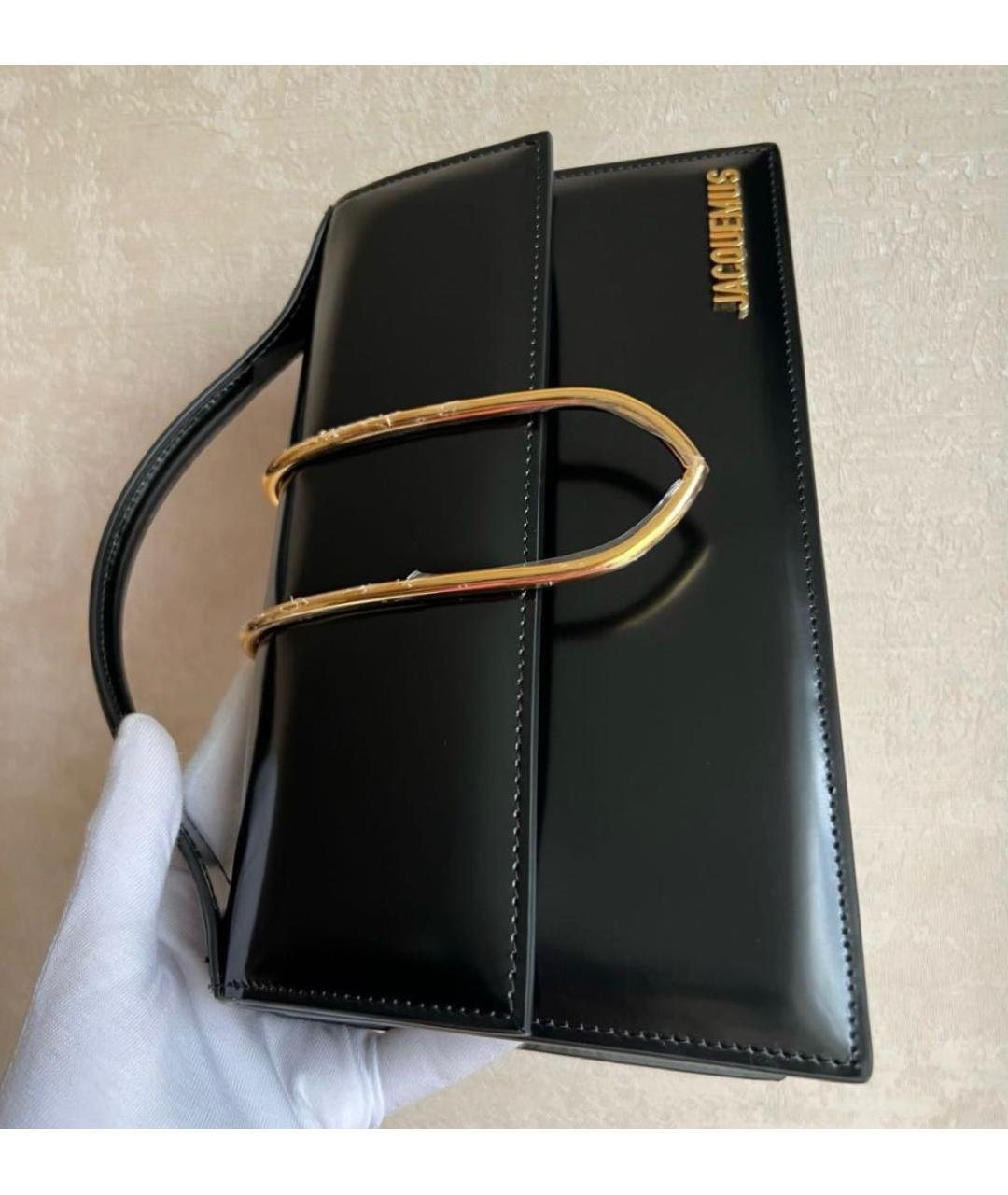 JACQUEMUS Черная сумка через плечо из лакированной кожи, фото 8