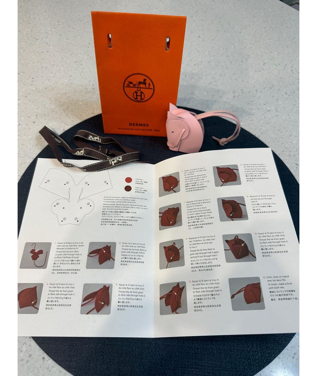 HERMES Розовый брелок, фото 6