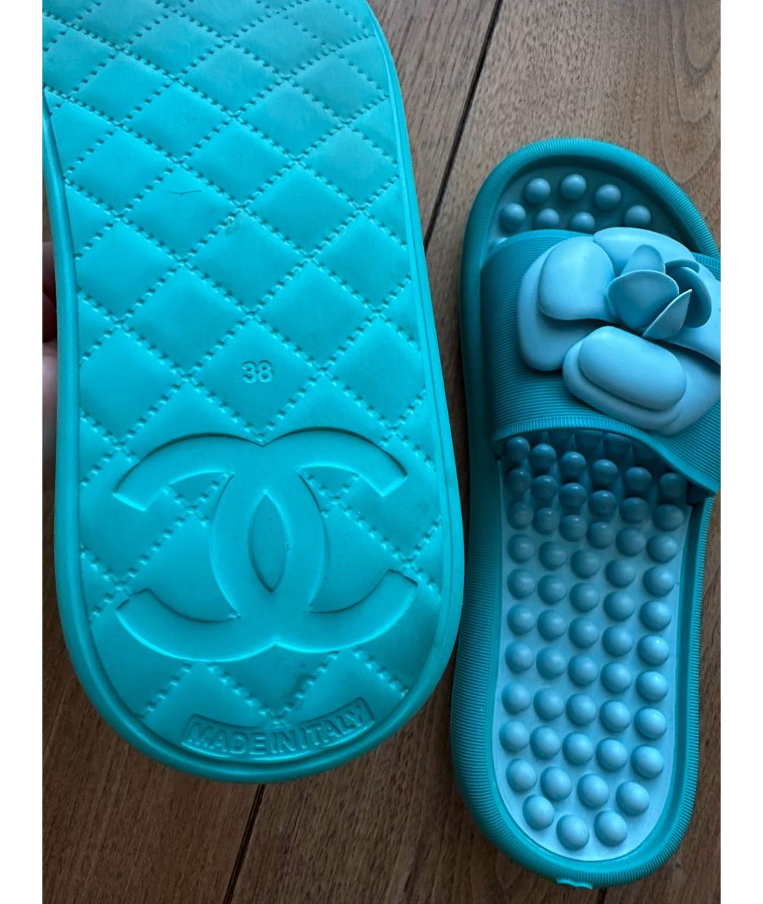 CHANEL Бирюзовые шлепанцы, фото 3