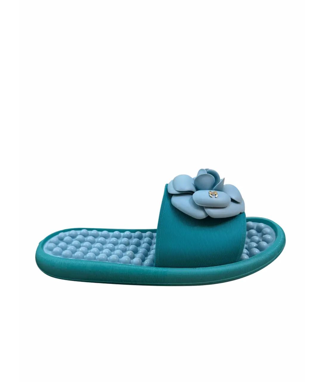 CHANEL Бирюзовые шлепанцы, фото 1