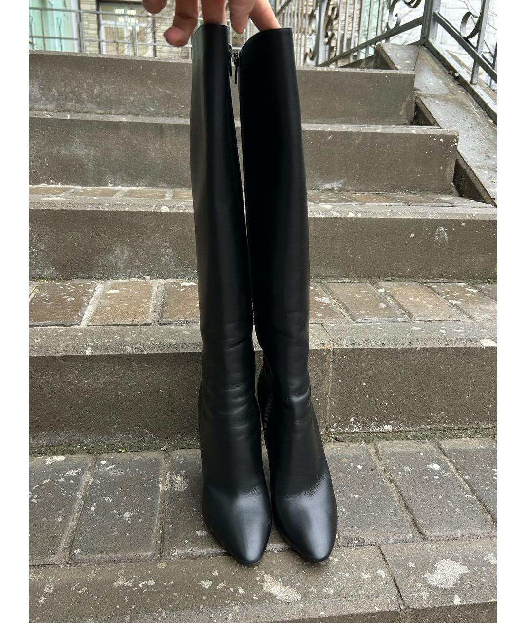 SAINT LAURENT Черные кожаные сапоги, фото 2