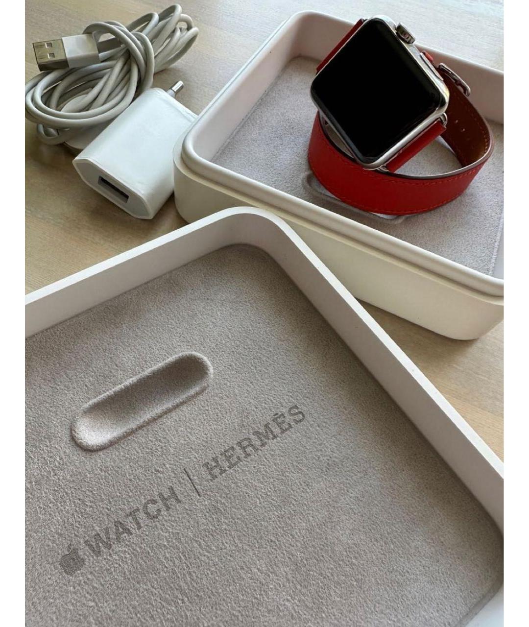 HERMES Красные кожаные часы, фото 8