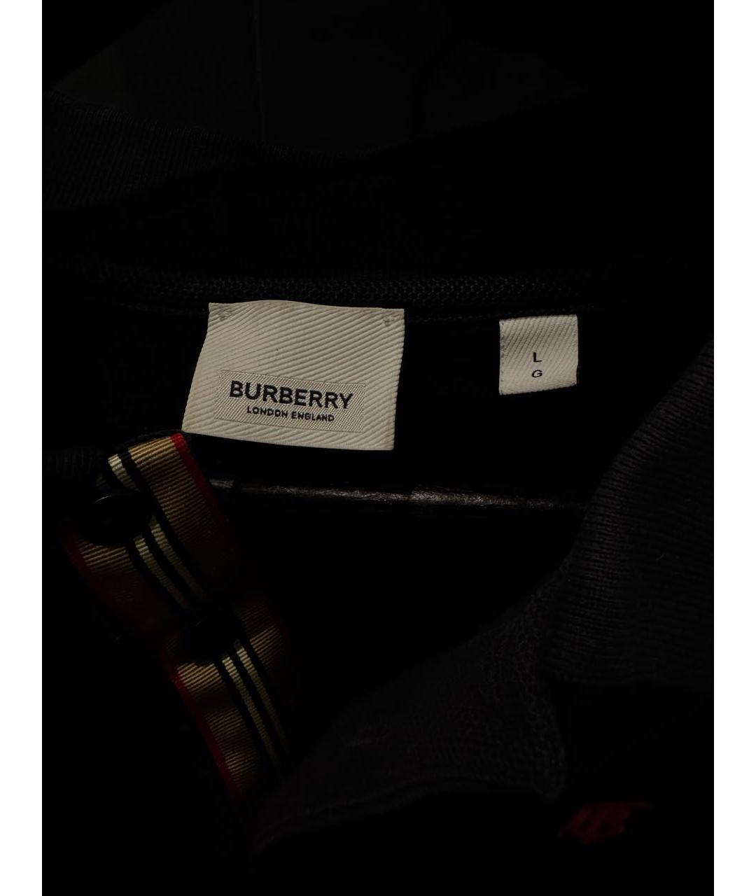 BURBERRY Черное хлопковое поло с коротким рукавом, фото 3