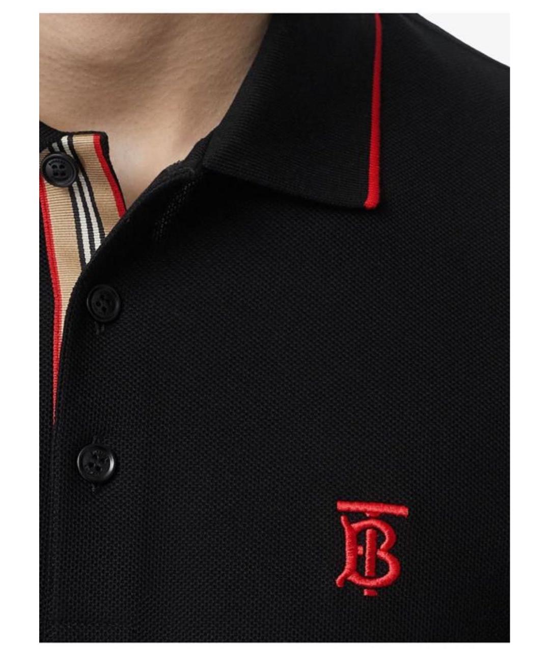 BURBERRY Черное хлопковое поло с коротким рукавом, фото 5