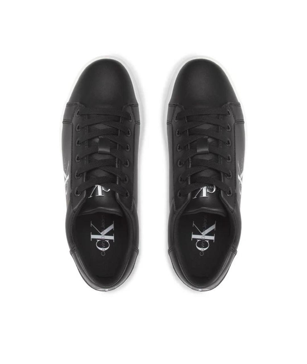 CALVIN KLEIN Черные кожаные низкие кроссовки / кеды, фото 3