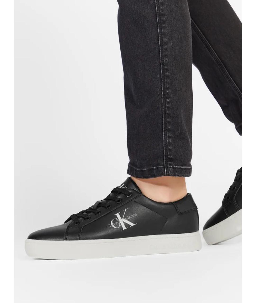 CALVIN KLEIN Черные кожаные низкие кроссовки / кеды, фото 4