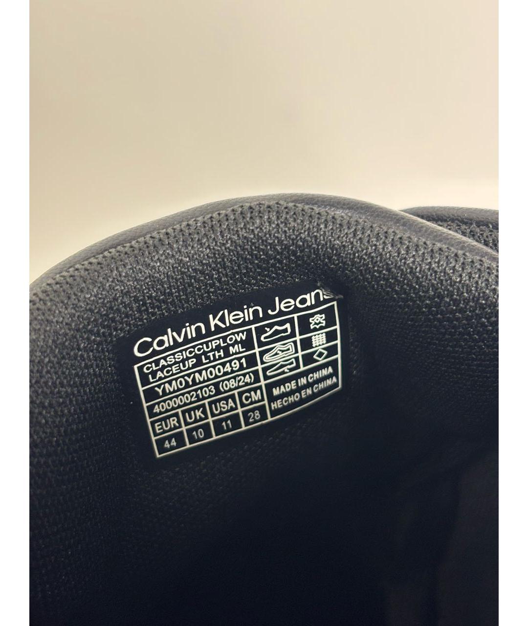 CALVIN KLEIN Черные кожаные низкие кроссовки / кеды, фото 8