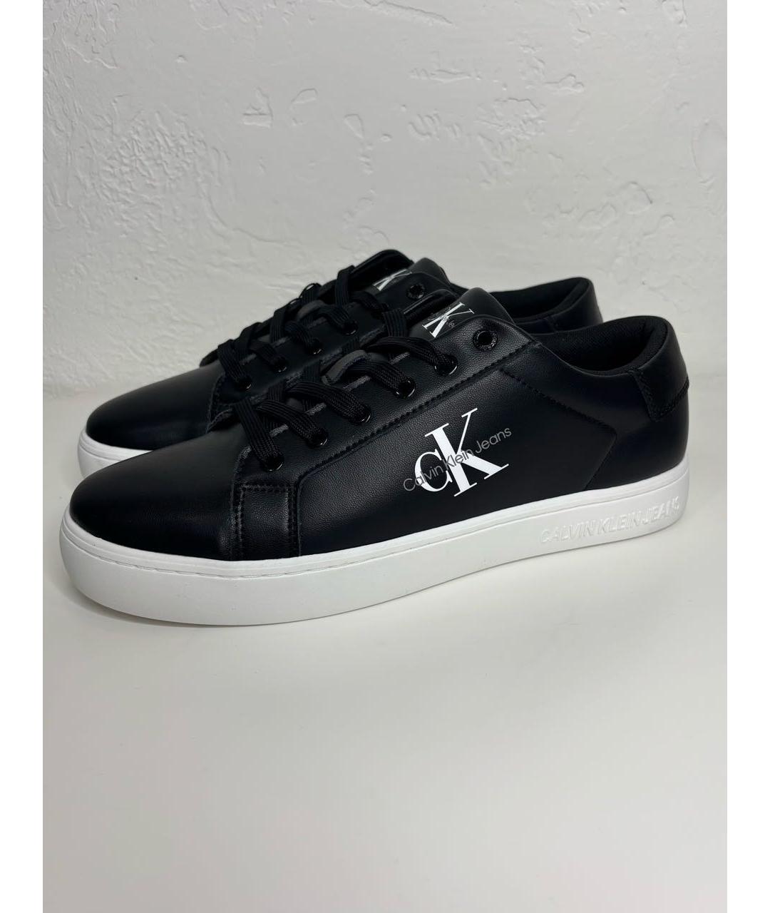 CALVIN KLEIN Черные кожаные низкие кроссовки / кеды, фото 6