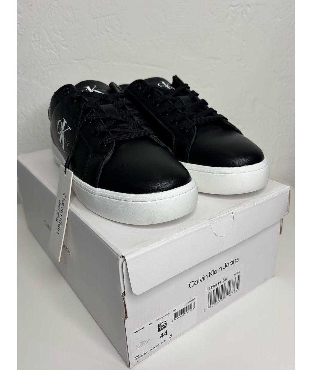 CALVIN KLEIN Черные кожаные низкие кроссовки / кеды, фото 5
