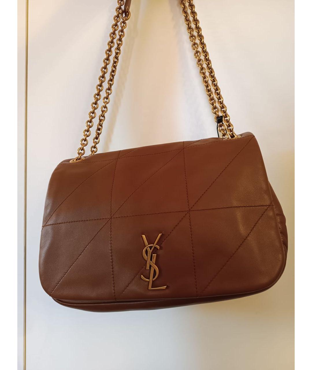 SAINT LAURENT Коричневая кожаная сумка через плечо, фото 9