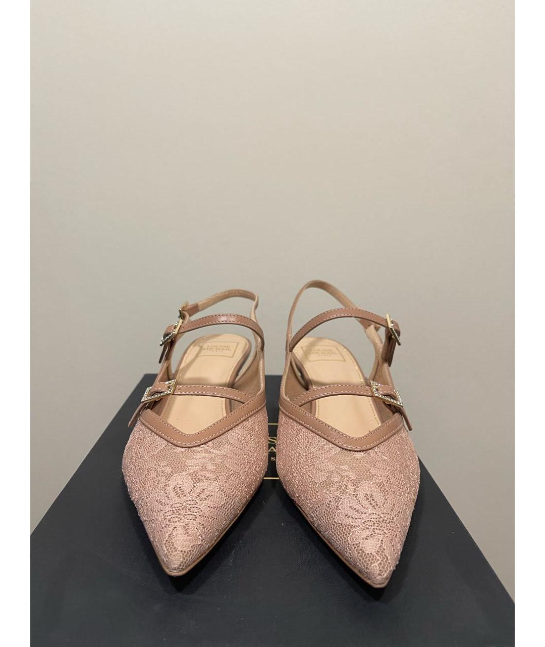 Louise Michail Розовые текстильные лодочки на низком каблуке, фото 2