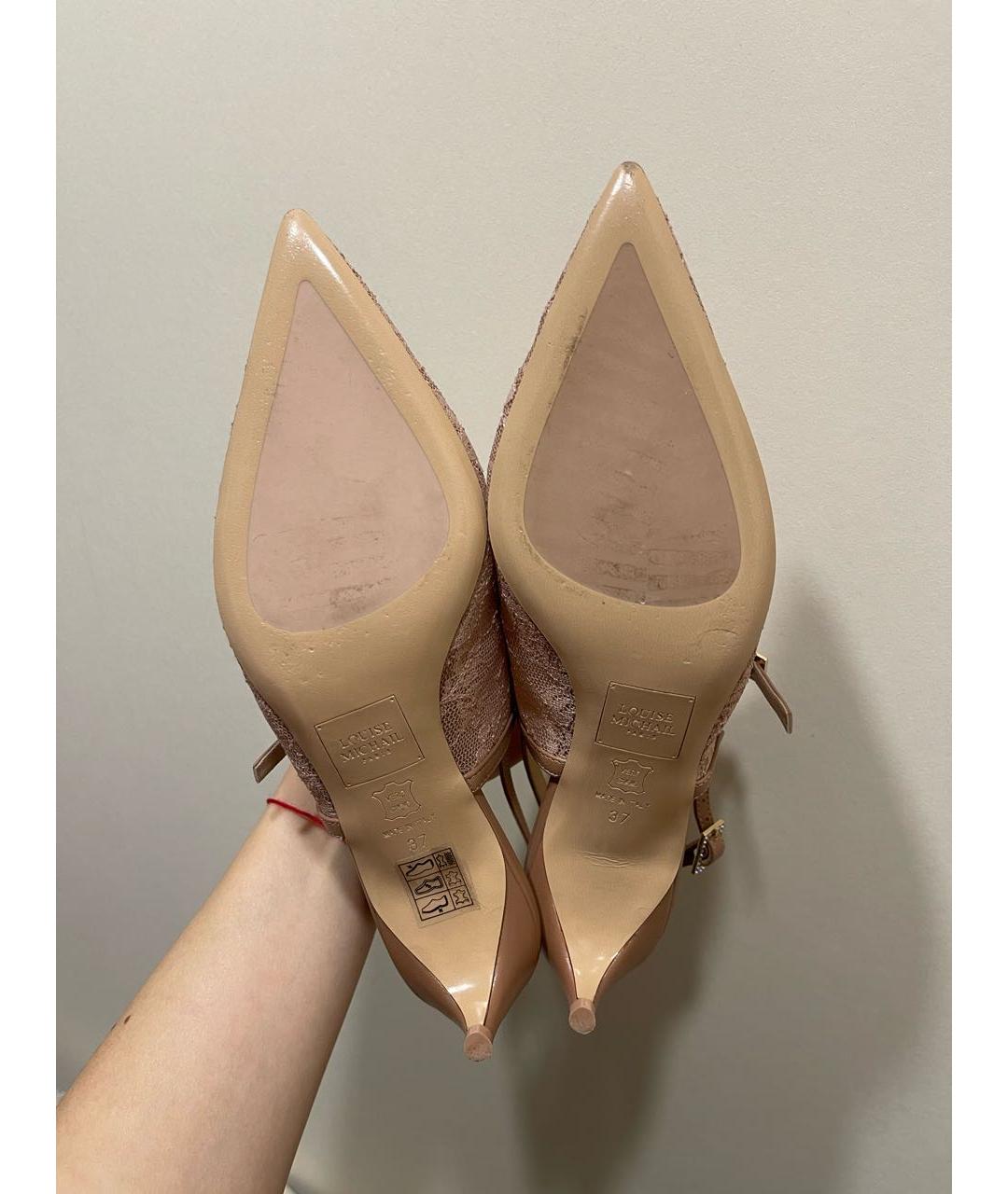 Louise Michail Розовые текстильные лодочки на низком каблуке, фото 4