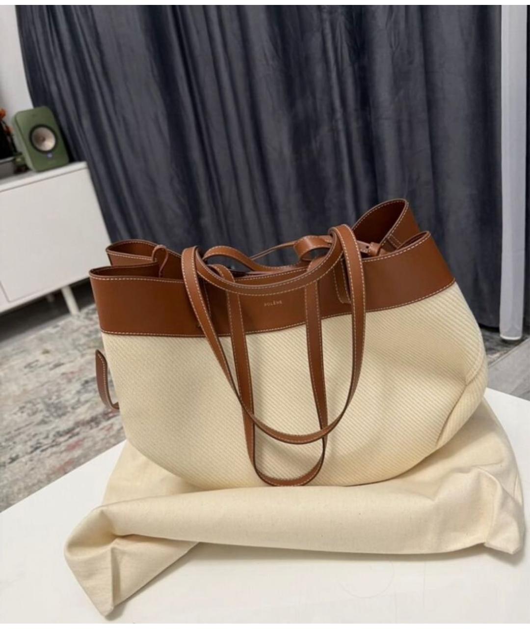 POLENE Бежевая тканевая сумка с короткими ручками, фото 6