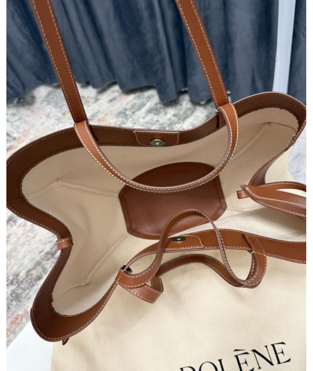 POLENE Бежевая тканевая сумка с короткими ручками, фото 3