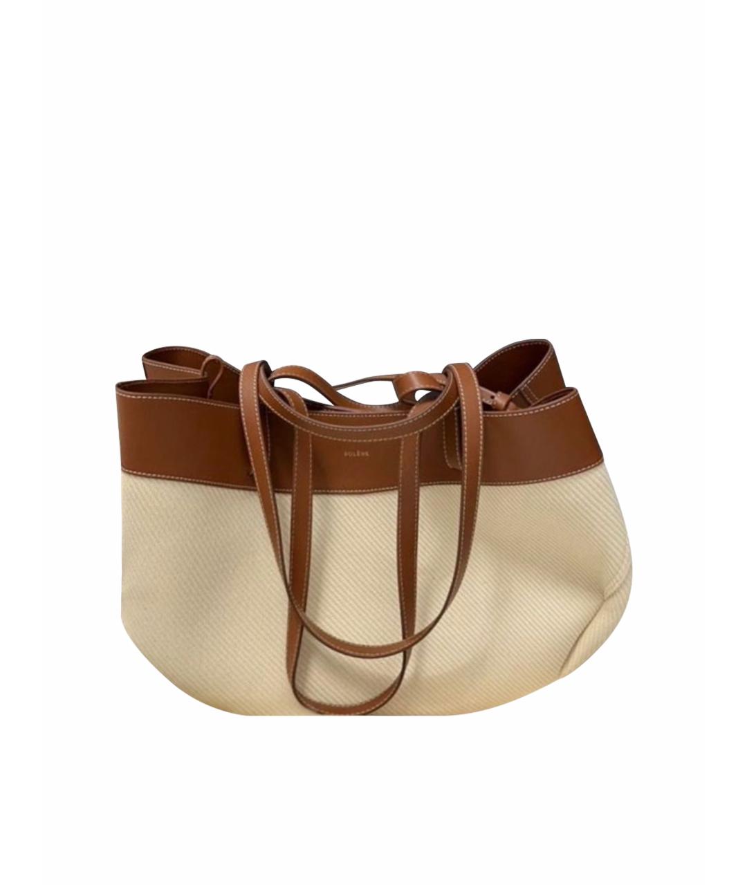 POLENE Бежевая тканевая сумка с короткими ручками, фото 1