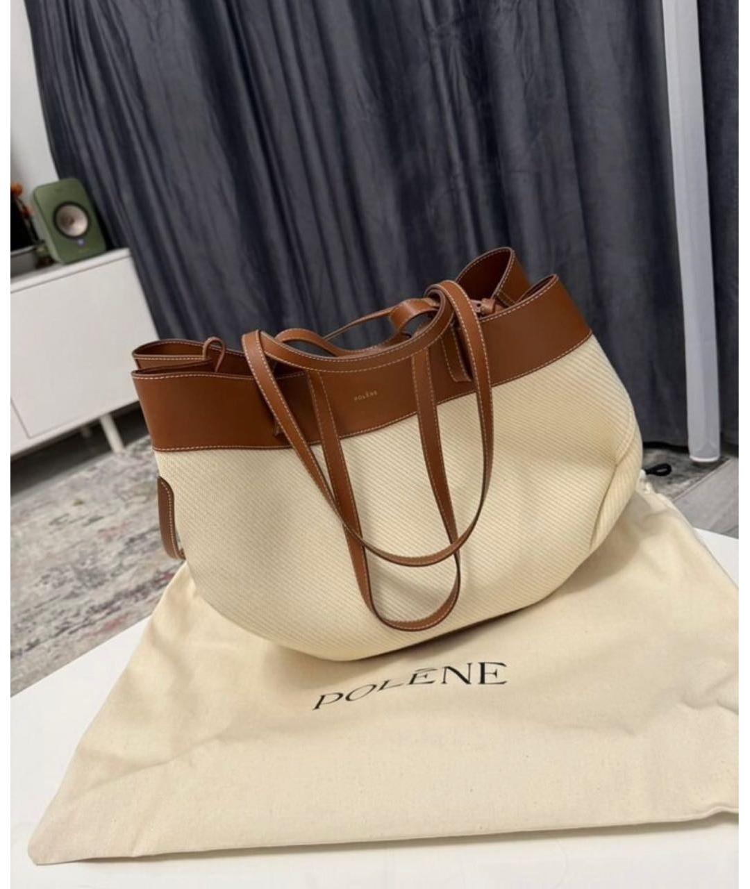 POLENE Бежевая тканевая сумка с короткими ручками, фото 2