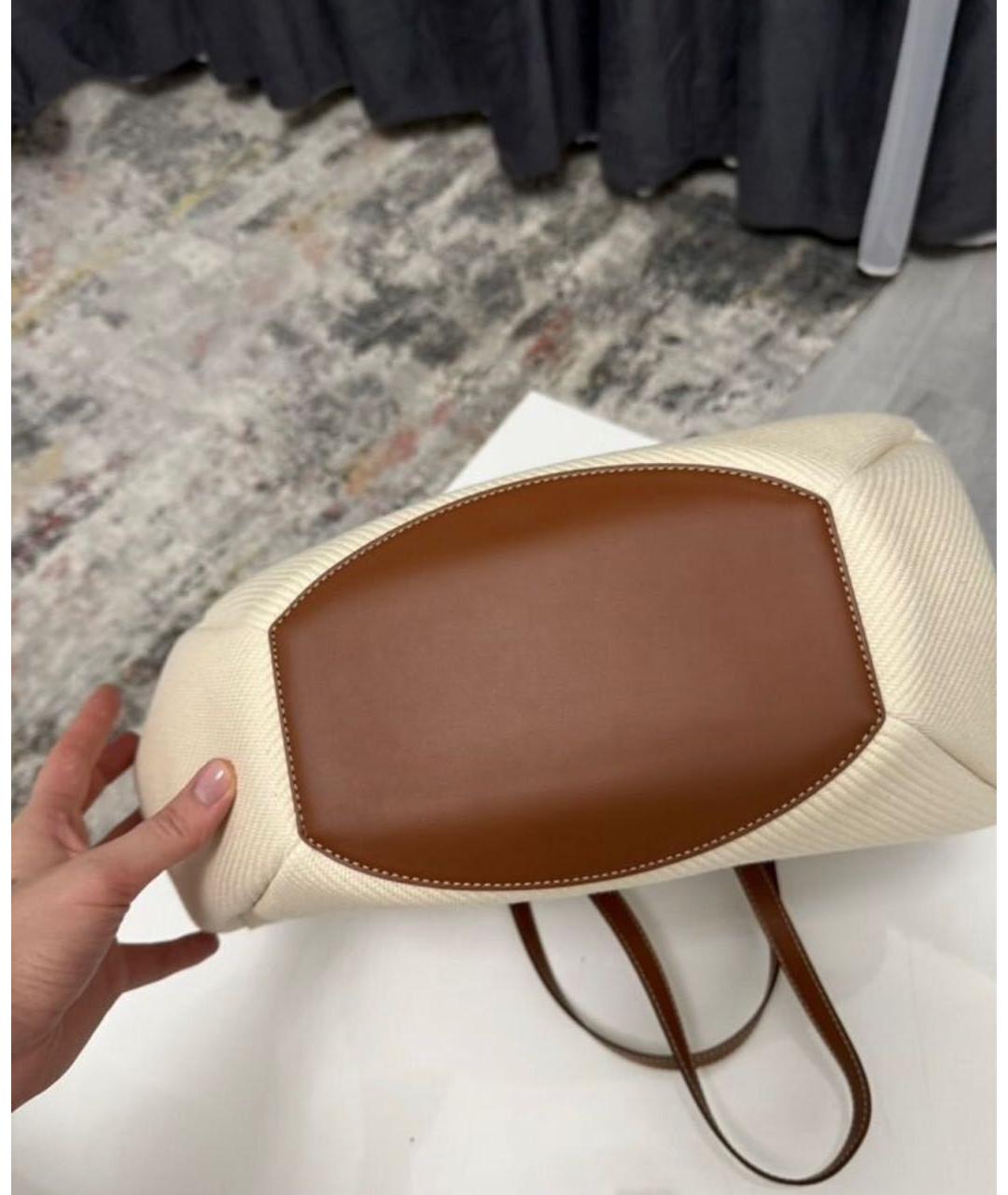 POLENE Бежевая тканевая сумка с короткими ручками, фото 4