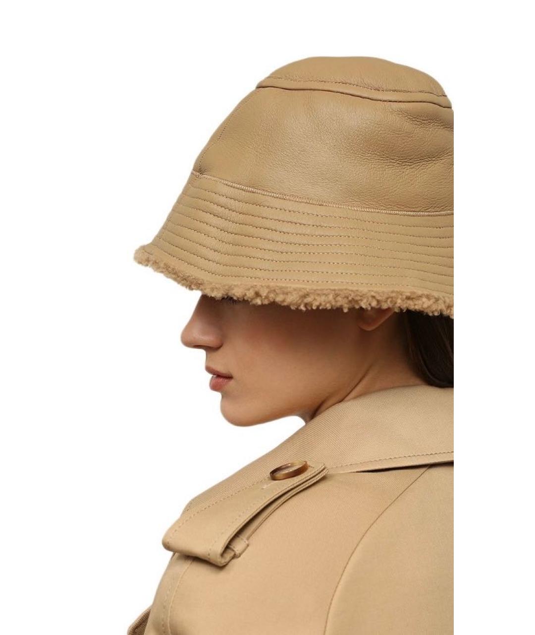 YVES SALOMON Бежевая кожаная панама, фото 5