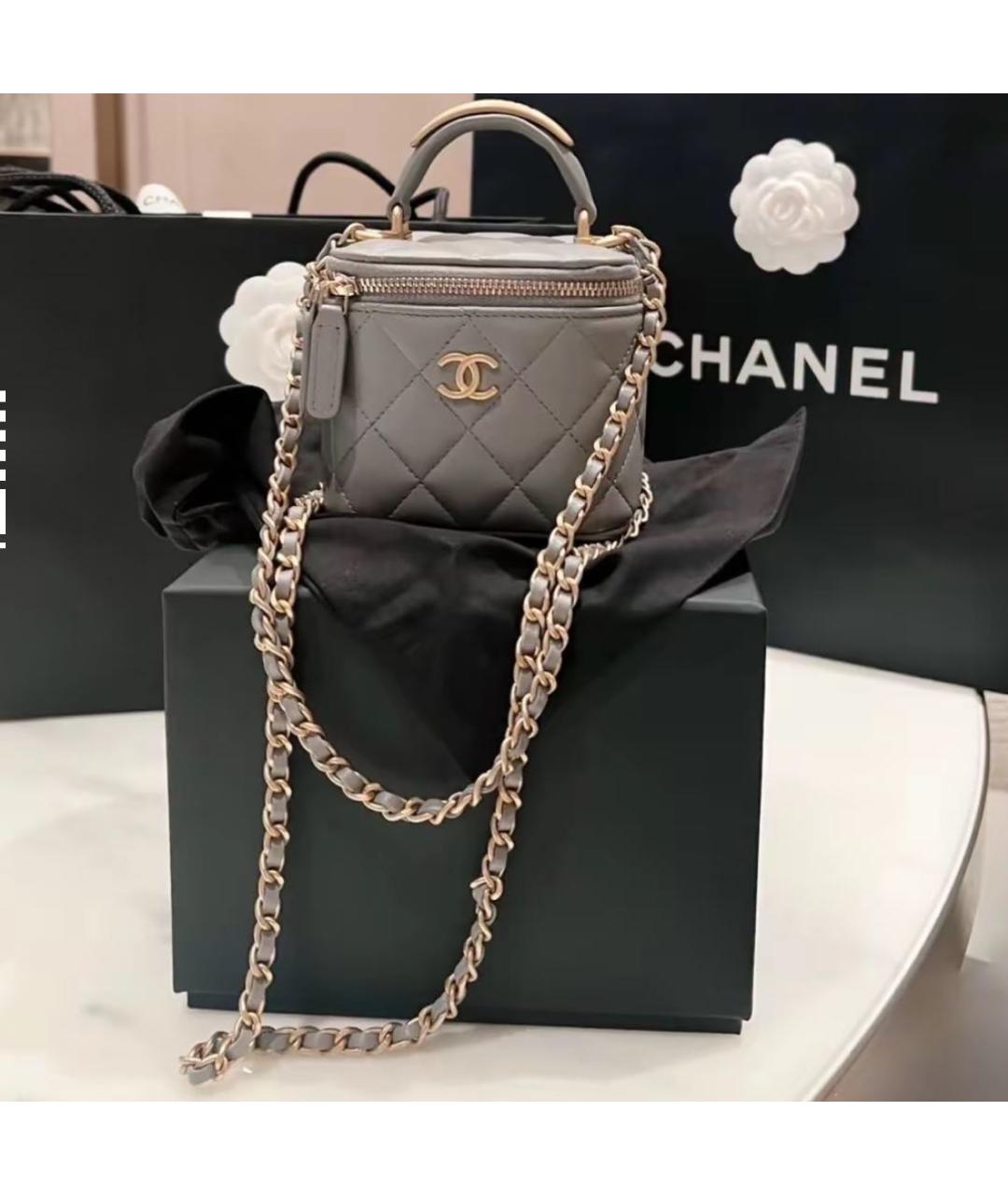 CHANEL Серая кожаная сумка через плечо, фото 5